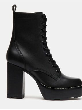 Steve Madden Black Lace-Up Platform Ankle Boots